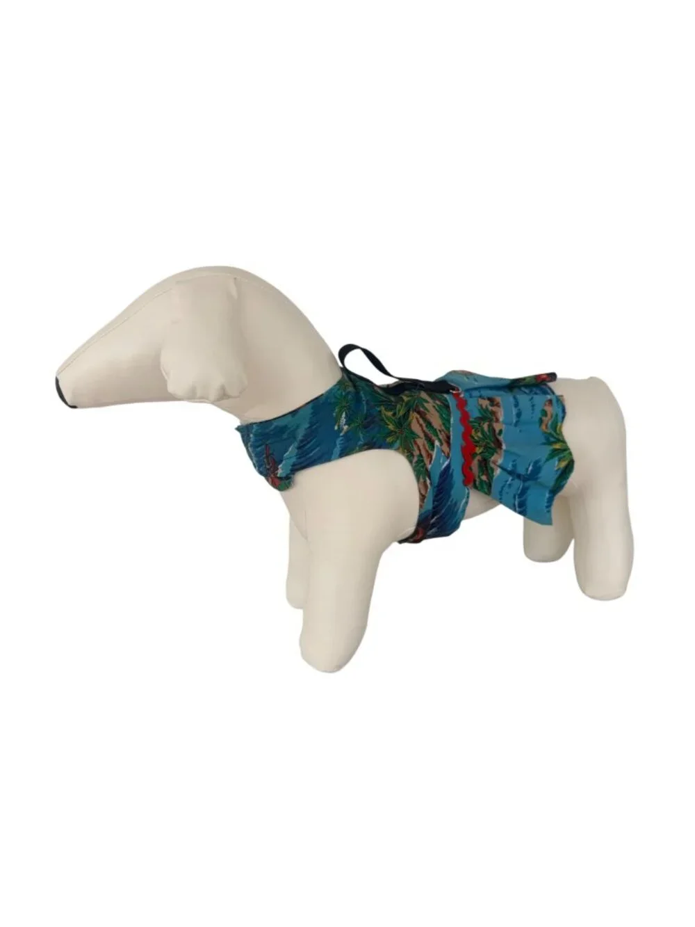 Handmade Small Dog Adjustable Dress Outfit w Harness Hawaiian Tropical Blue Red